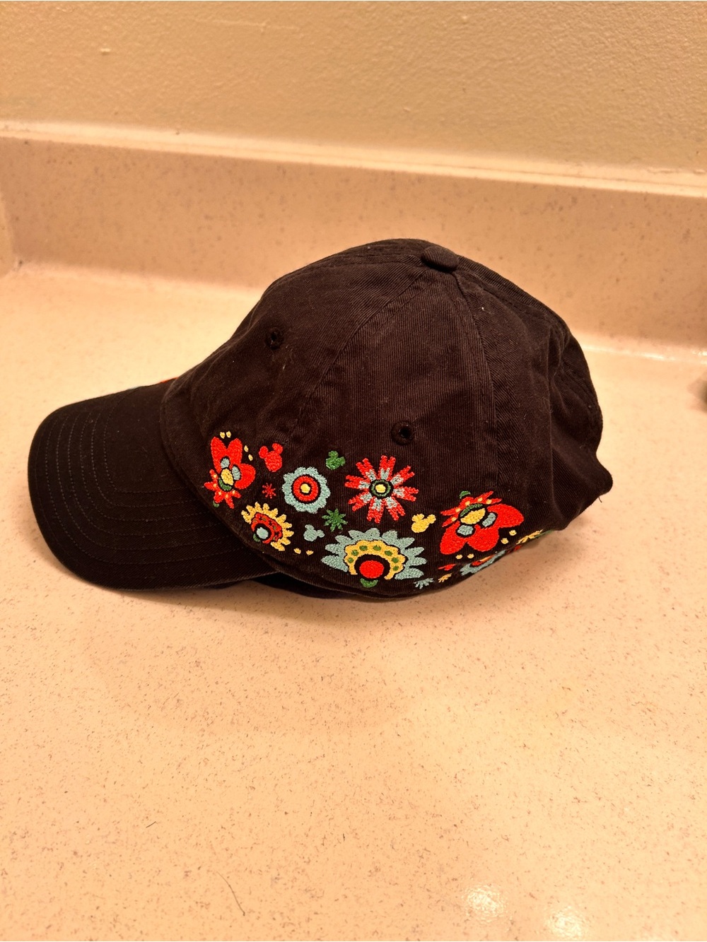 Disney Navy Cap with Multicolor Floral Embroidery